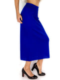 80s vintage royal blue knit skirt, mid-calf length