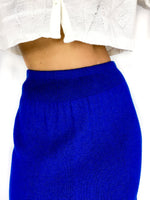 80s vintage royal blue knit skirt, mid-calf length