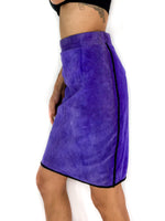 80s vintage purple suede pencil skirt, small slit at the back