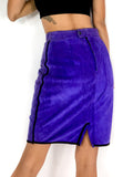 80s vintage purple suede pencil skirt, small slit at the back