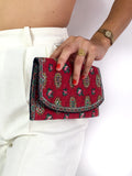 70s vintage dark red quilted "Provençal" clutch/pouch