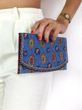 70s vintage blue quilted "Provençal" clutch/pouch