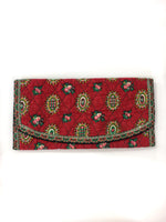 70s vintage dark red quilted "Provençal" clutch/pouch