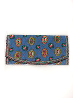 70s vintage blue quilted "Provençal" clutch/pouch