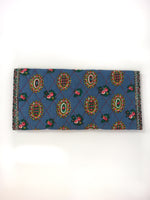 70s vintage blue quilted "Provençal" clutch/pouch