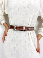 70s/80s leather waist belt, western-style, thick leather