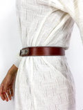 70s/80s leather waist belt, western-style, thick leather