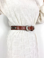 70s/80s leather waist belt, western-style, thick leather