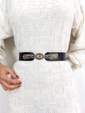 80s/early 90s vintage black leather belt, two-piece strap