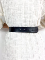 80s/early 90s vintage black leather belt, two-piece strap