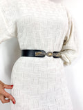 80s/early 90s vintage black leather belt, two-piece strap