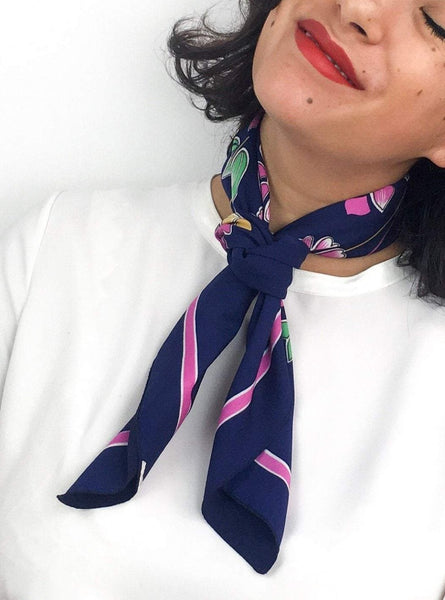 70s vintage retro print navy scarf 💌 FREE SHIPPING