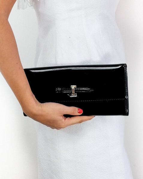 80s vintage black vinyl clutch